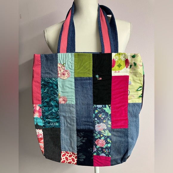 Handmade Upcycled Denim Tote/Shoulder Bag, Multicolored - Picture 2 of 5